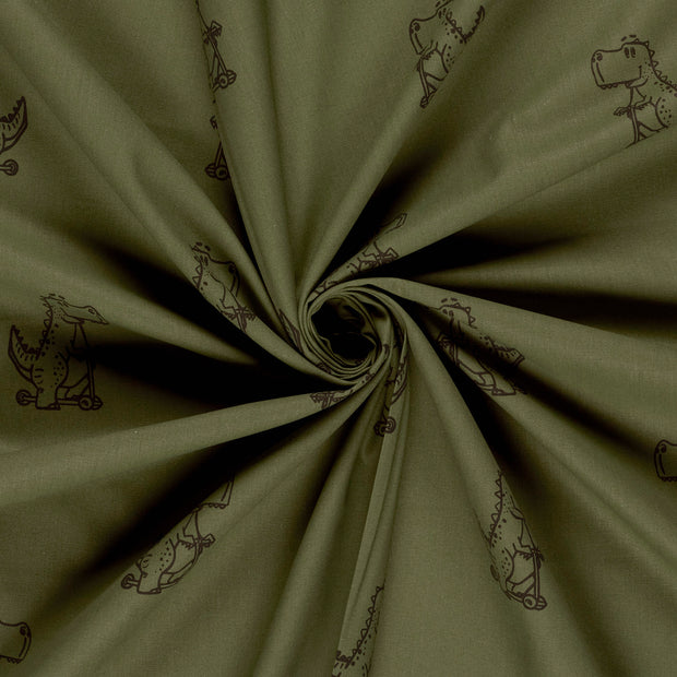 Cotton Poplin fabric Dark Green printed 