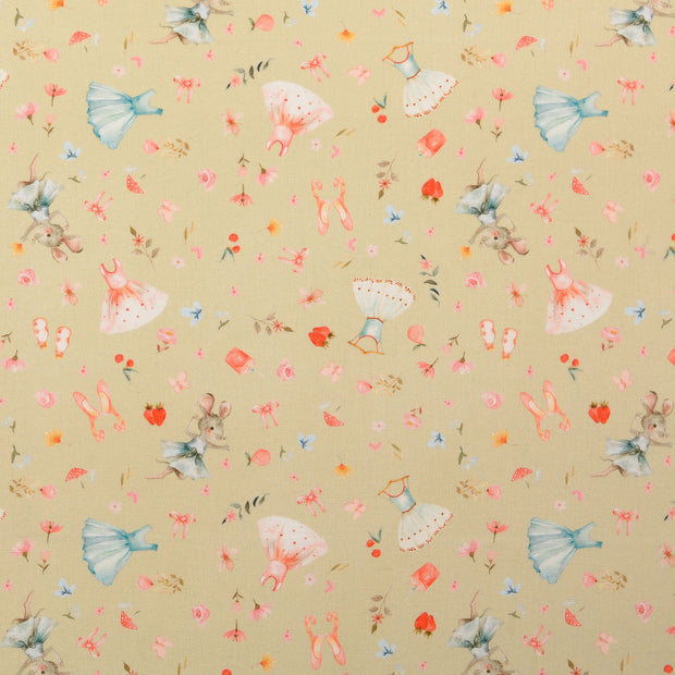 Cretonne fabric Mice Beige