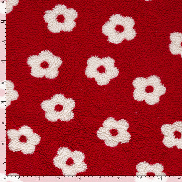 Sherpa Fleece fabric Flowers Red