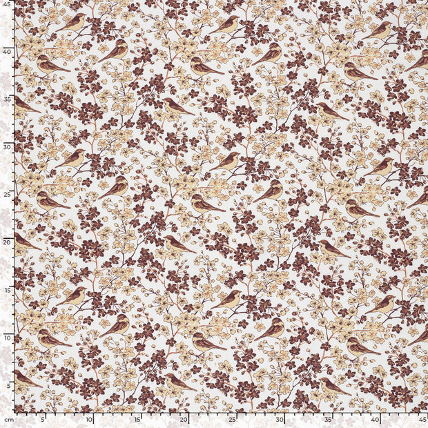 Cotton Poplin fabric Birds Off White