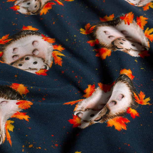 French Terry fabric Hedgehog Navy