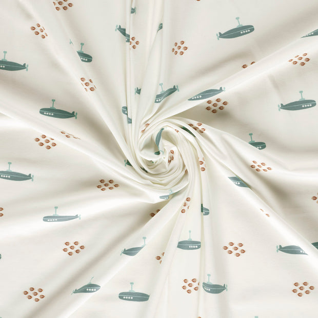 Jersey tissu Beige imprimé 