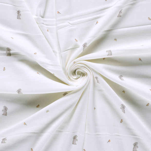 Rib Jersey fabric Off White digital printed 
