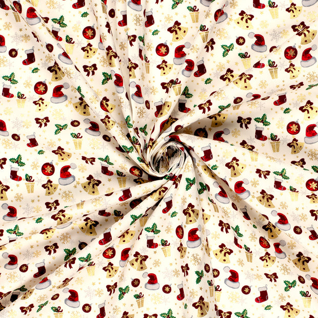 Cotton Poplin fabric Off White printed and foil 