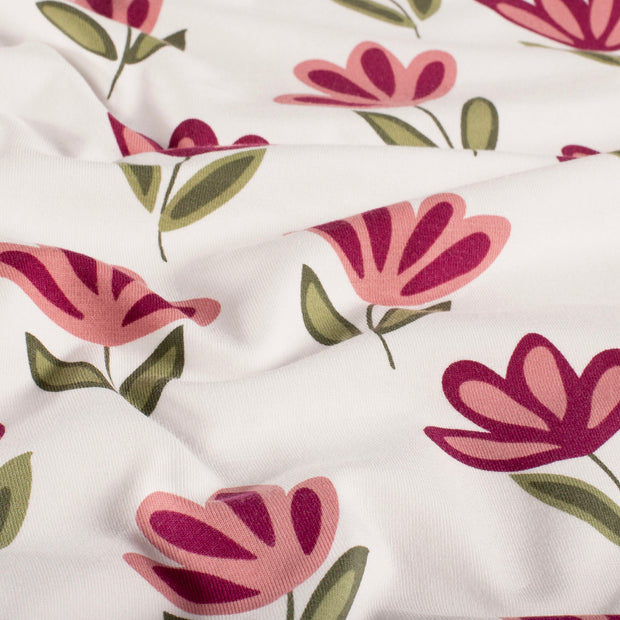 Jersey fabric Flowers Off White