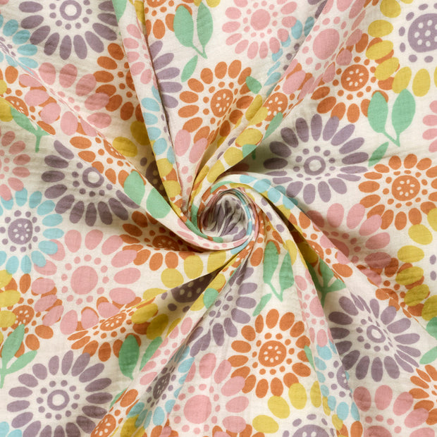Muslin fabric Off White printed 