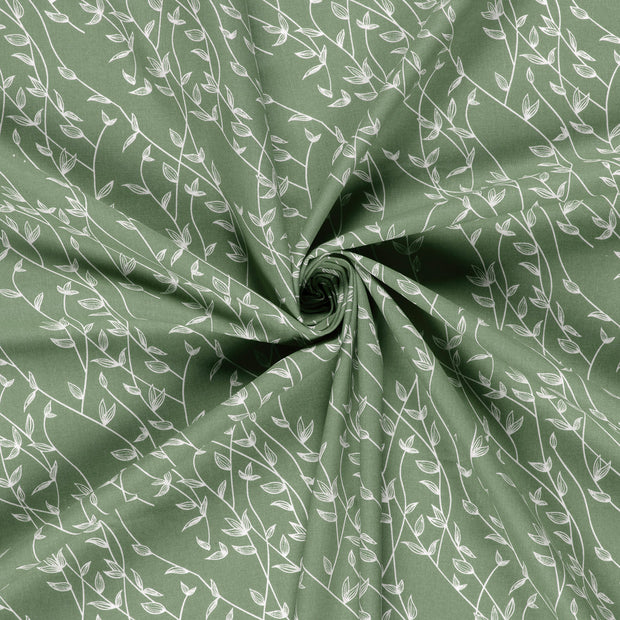 Cotton Poplin fabric Khaki Green printed 