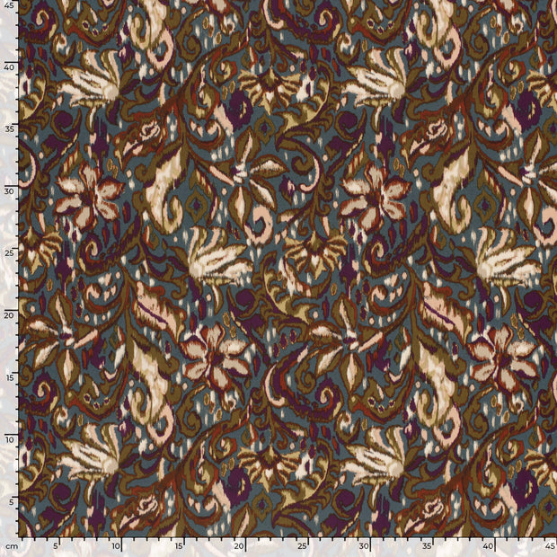 Satin Duchesse fabric Paisley Steel Blue