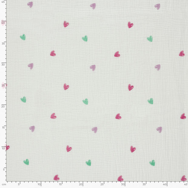 Muslin fabric Hearts Off White