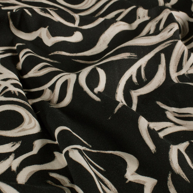 Viscose Twill stof Abstract Zwart