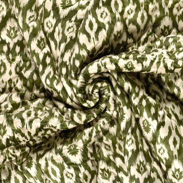 Velvet fabric Khaki Green printed 