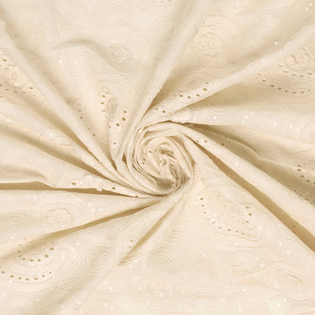  tissu Blanc cassé brodé 