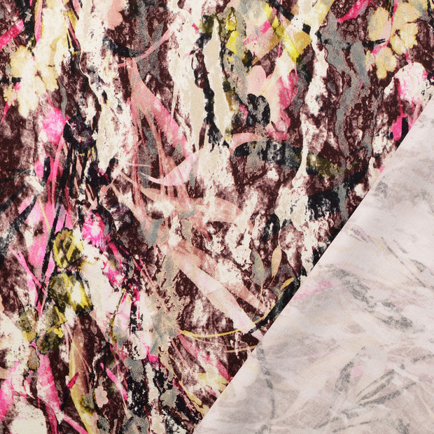 Viscose Satin fabrik Bordeauxrot digital bedruckt 