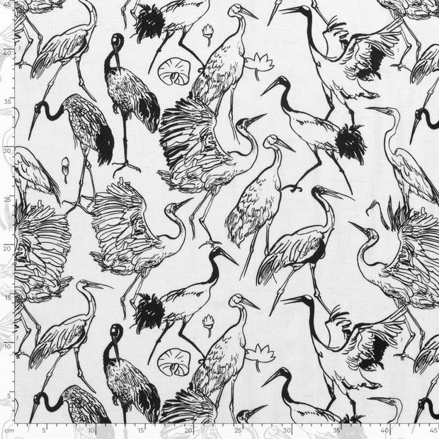 Woven Viscose Linen fabric Birds White