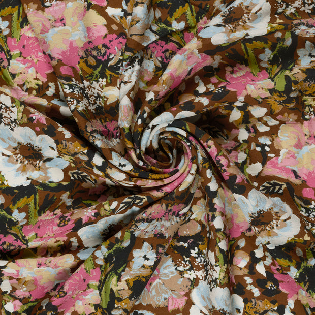 Viscose Nylon Crepe fabric Brown printed 