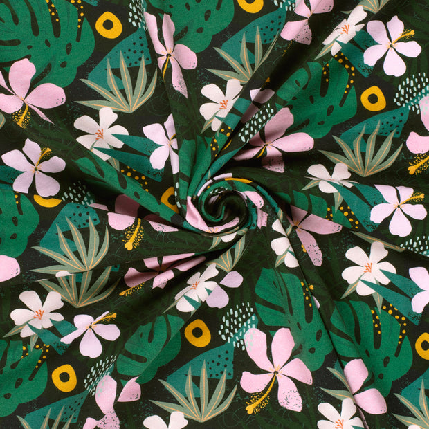 French Terry fabric Dark Green brushed and digital printed 