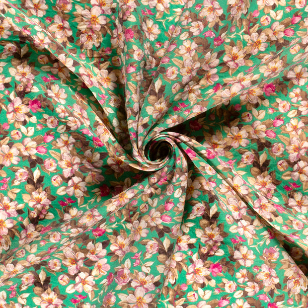 Viscose Nylon Crepe fabric Green printed 