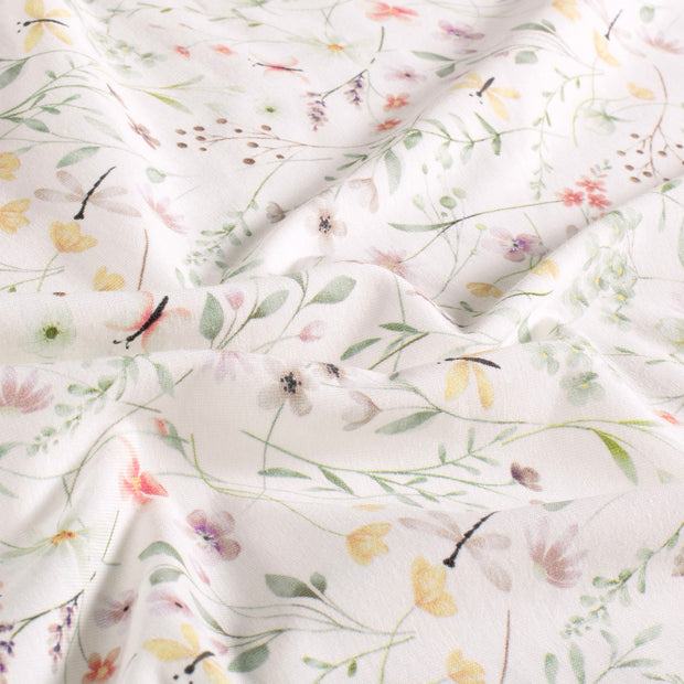 Cotton Jersey GOTS organic fabric Flowers Off White
