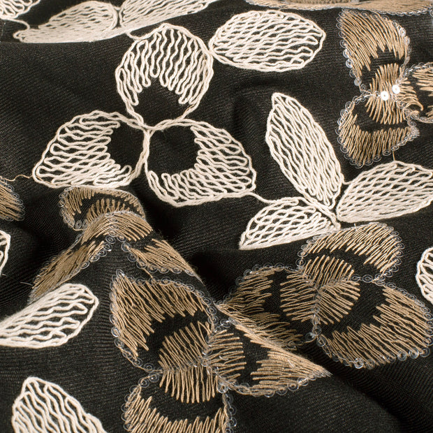Twill fabric Flowers Black