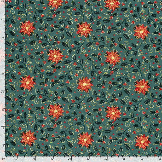 Cotton Poplin fabric Christmas Khaki Green