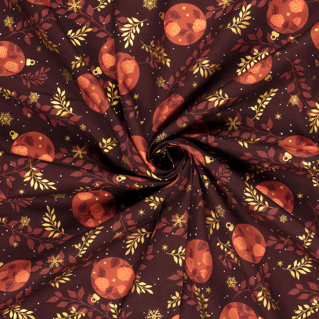 Cotton Poplin fabric Wine red printed and foil 