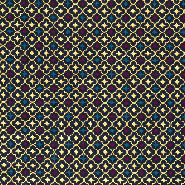 Cotton Poplin fabric Abstract Navy