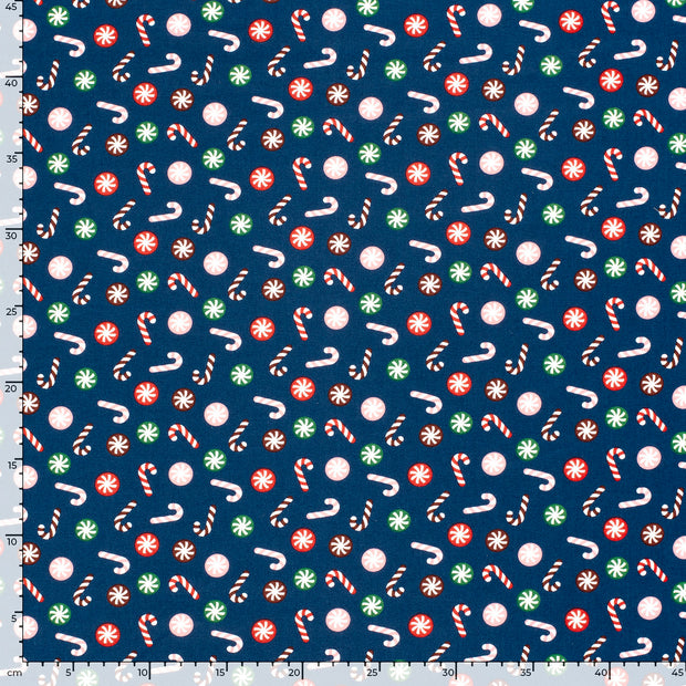 Cotton Poplin fabric Christmas Navy