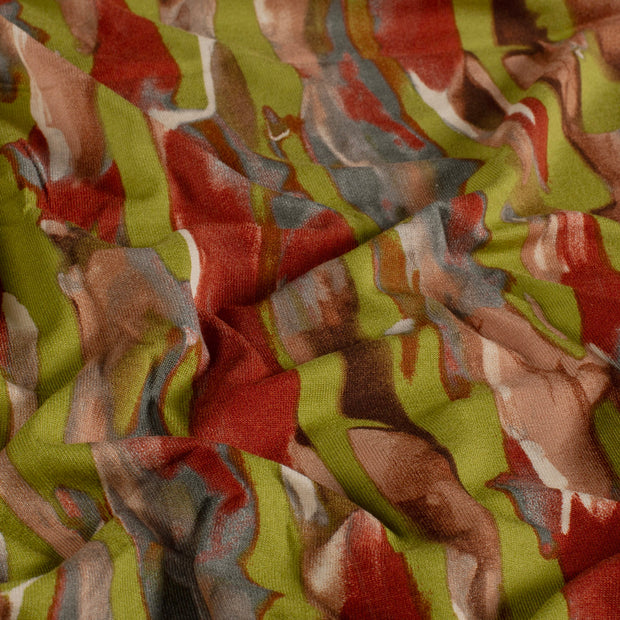Viscose Vortex Jersey fabric Abstract Khaki Green
