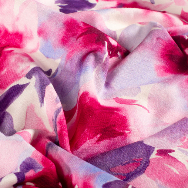 French Terry fabric Flowers Fuchsia