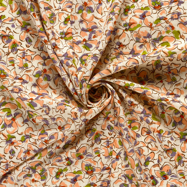 Woven Viscose Linen fabric Salmon printed 