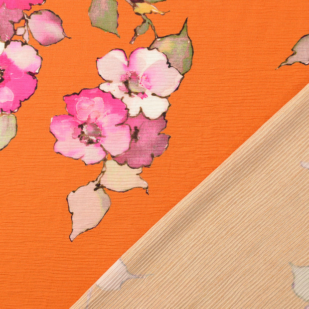 Plissé fabric Orange digital printed 