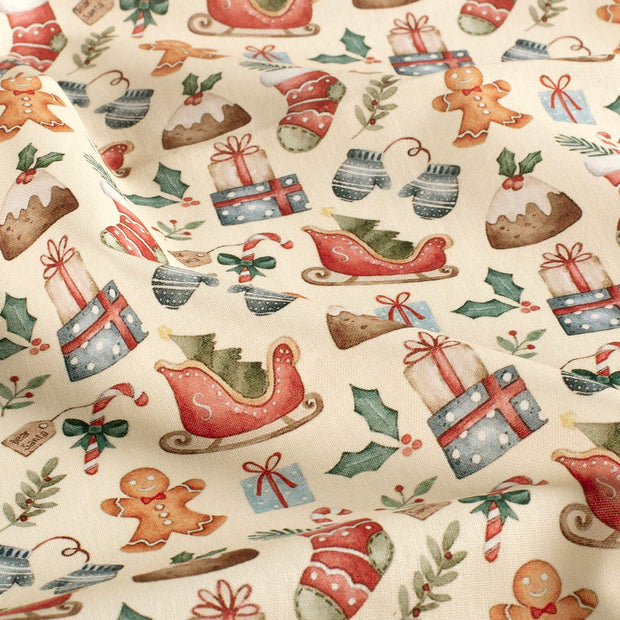 Cotton Poplin fabric Christmas Off White