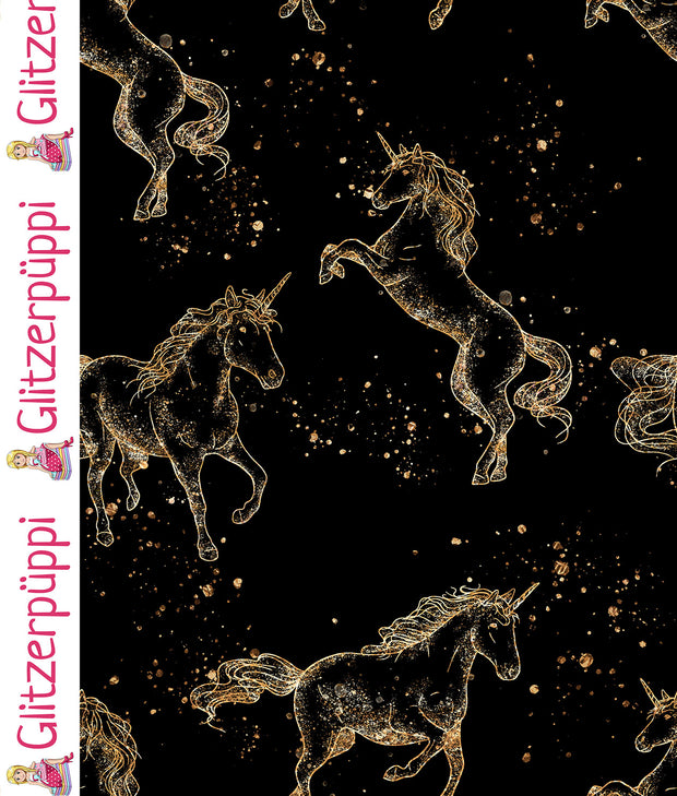 French Terry fabric Unicorn Black