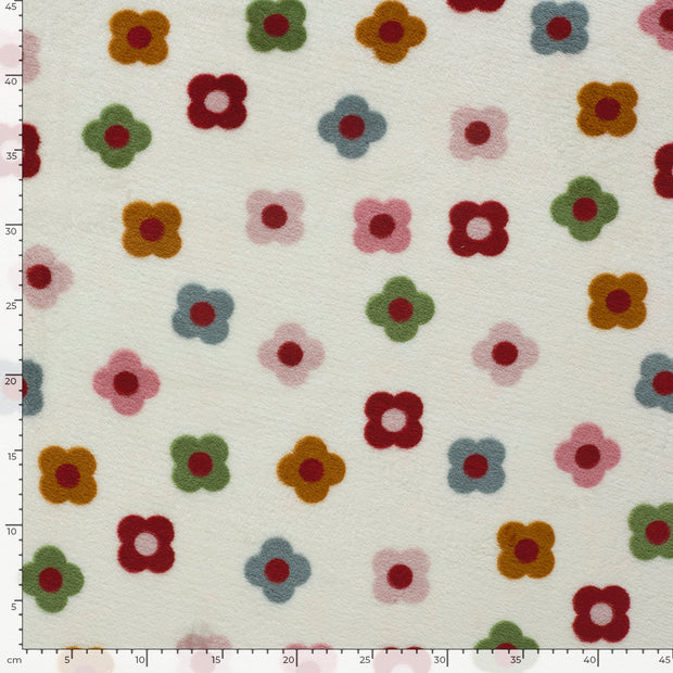 Coral Fleece stof Bloemen Gebroken wit