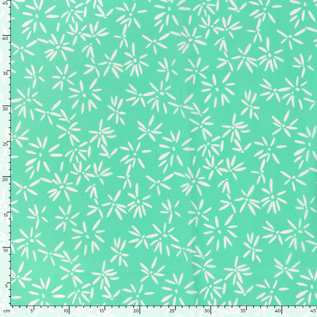 Cotton Satin fabric Flowers Petrol