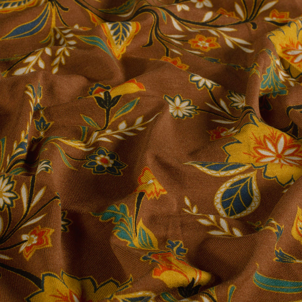 Viscose Vortex Jersey fabric Flowers Brown