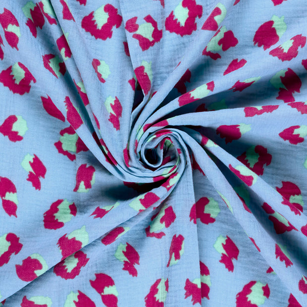 Muslin fabric Ice Blue printed 
