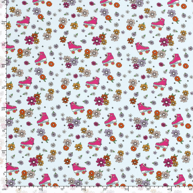 Jersey fabric Flowers Light Blue