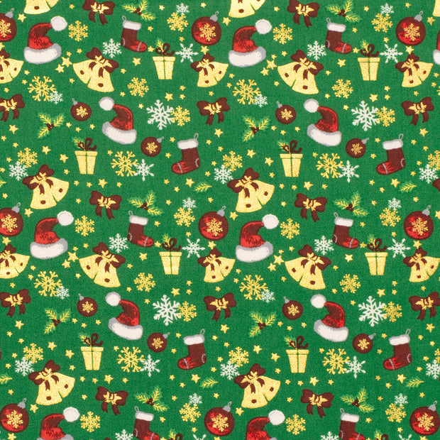 Cotton Poplin fabric Ornaments Green