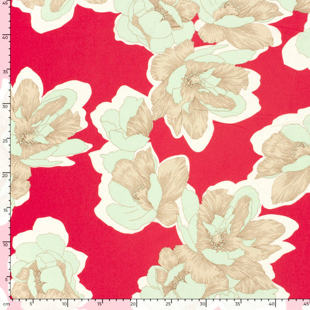 Borken Crepe fabric Flowers Dark Red