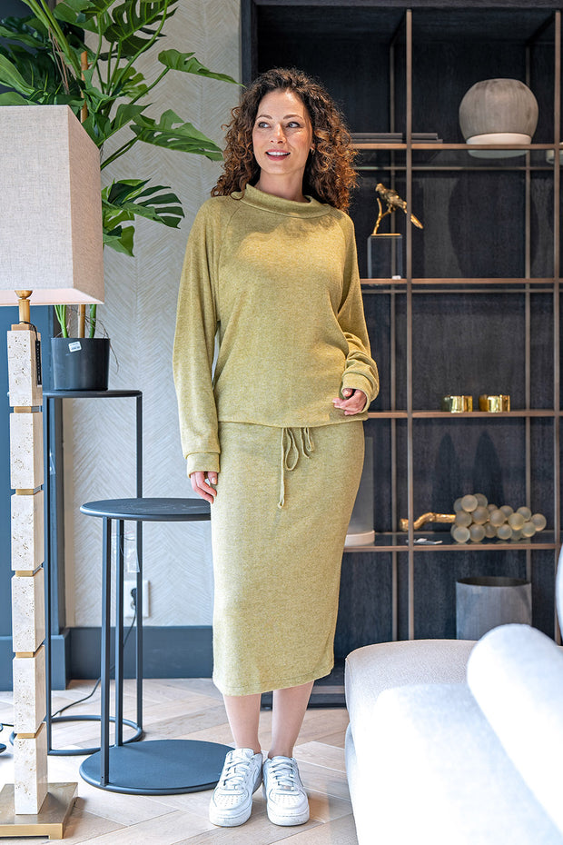 Heavy Knit fabrik Melange Olivgrün