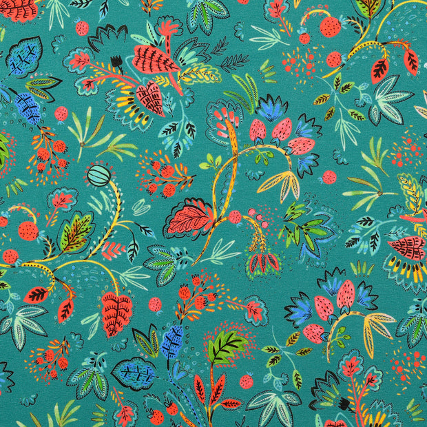 Jersey fabric Flowers Green