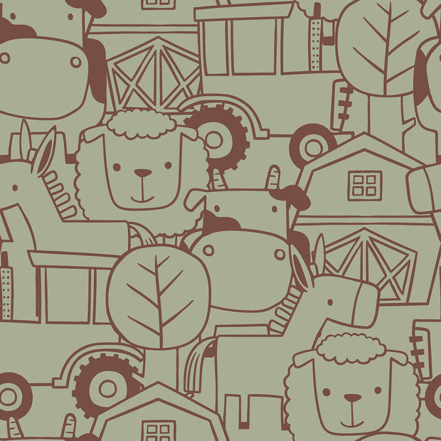 Terry Crepe fabric Animals Olive Green