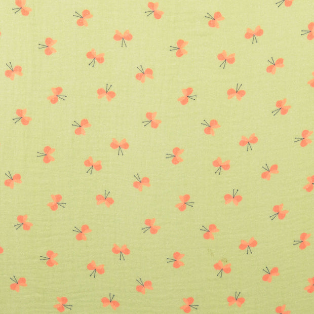 Muslin fabric Butterflies Apple Green
