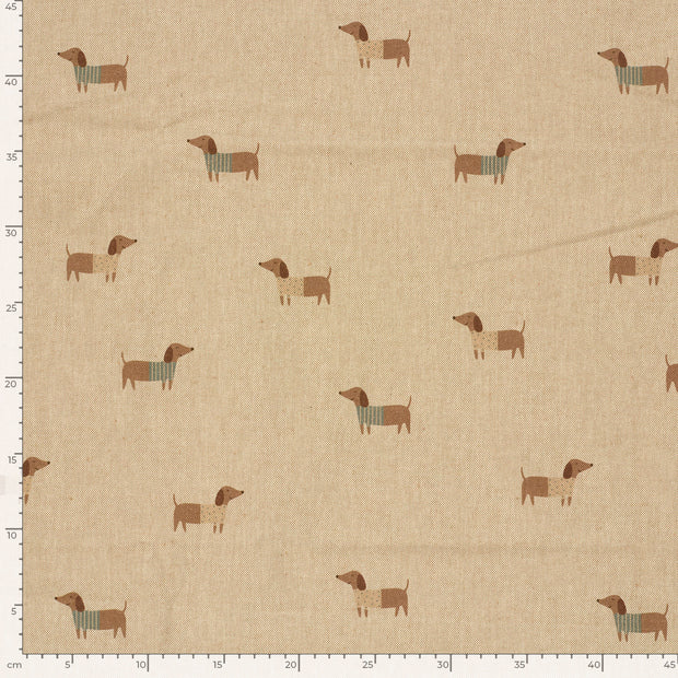 Linen Look fabric Dogs Beige