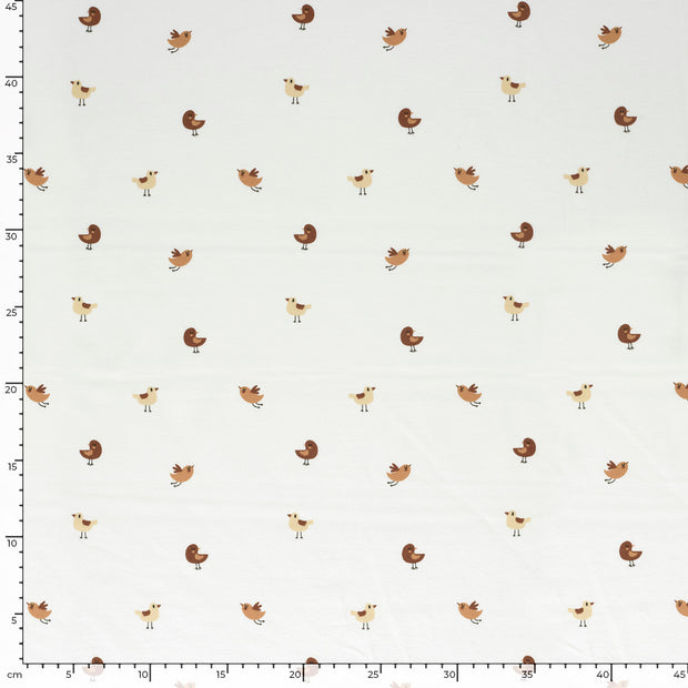 Jersey tissu oiseaux Blanc cassé