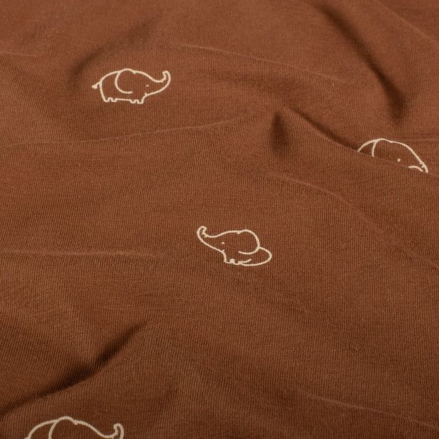 Jersey fabric Elephants Rust