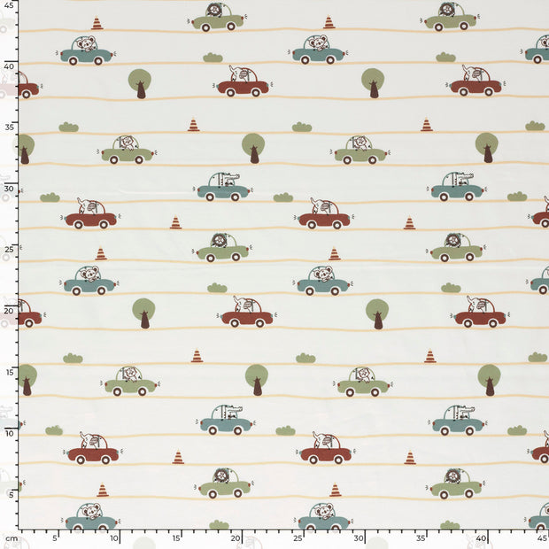 Jersey fabric Cars Off White