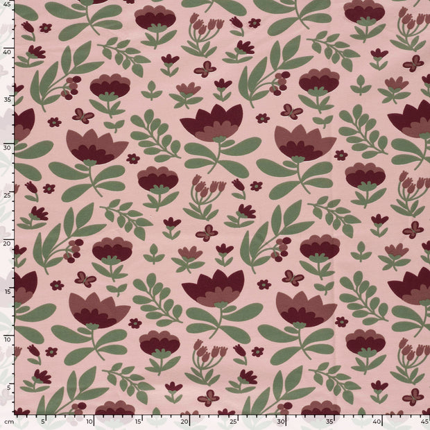 French Terry fabrik Blumen Rosa
