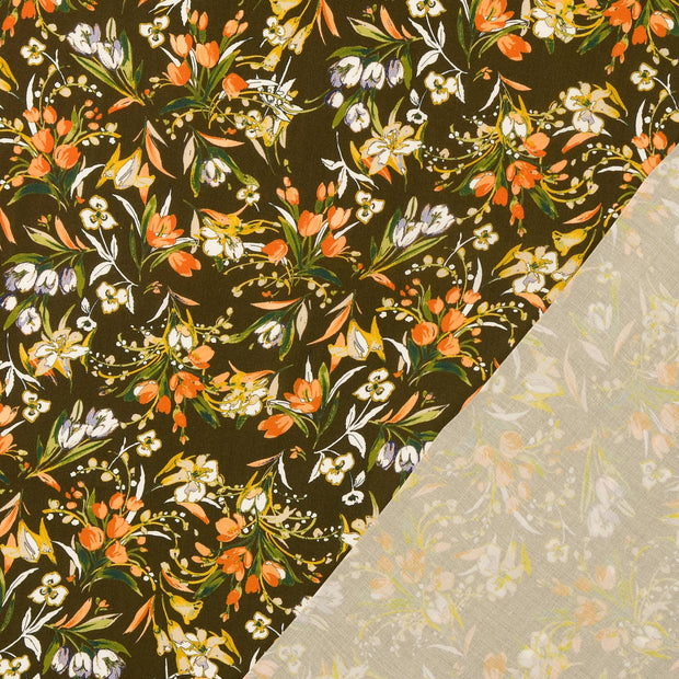 Viscose Poplin fabric Beige digital printed 